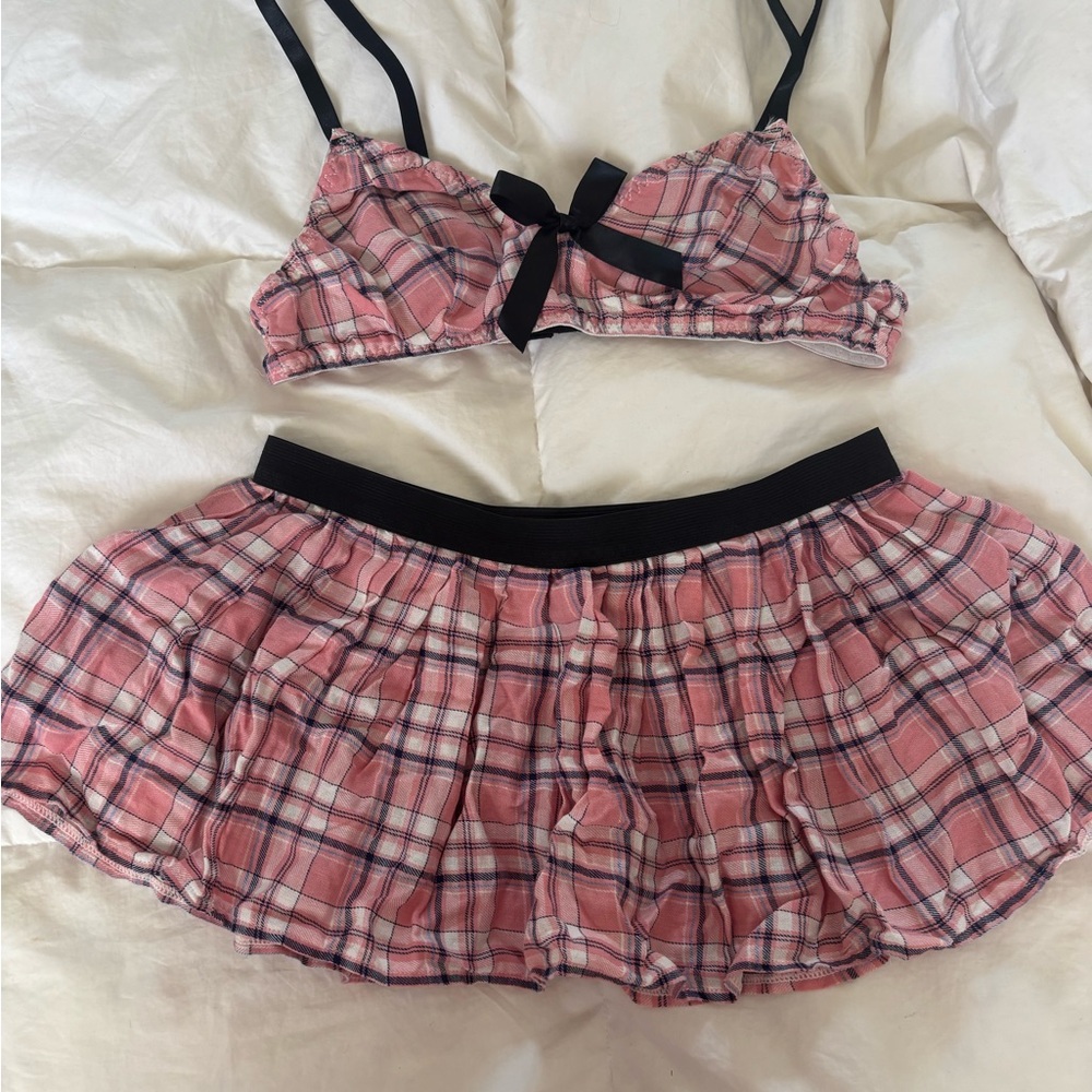 Plaid Pink Skirt with Black Accents